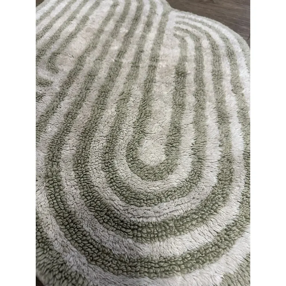 West Elm Swirl Runway Organic-Shape Bath Rug Sage Green 100% Cotton 23” x 37”